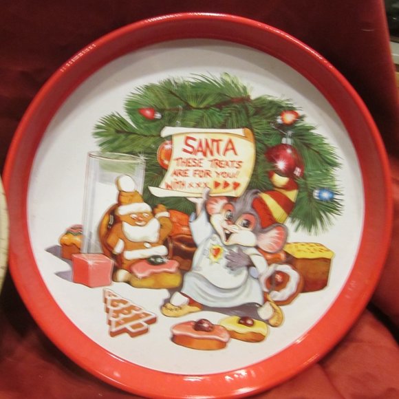 VTG SET OF 6 METAL HOLIDAY TRAYS, VERY FESTIVE & DECORATIVE - Picture 6 of 13